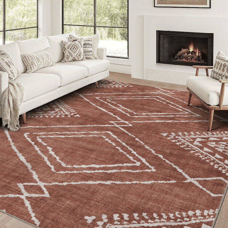 Tapis orange lavable à la machine Kentre Jax, Orange, Rond 6 pi