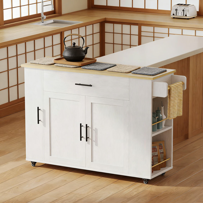 Mobile Kitchen Island Cart With Drop Leaf, Adjustable Shelves, Locking Wheels, Drawer And Towel Rack For Extra Storage And Workspace