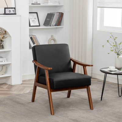 Chaise d'appoint avec revêtement en microfibre et structure en bois massif, mobilier de salon moderne Mid-Century classique pour sièges supplémentaires