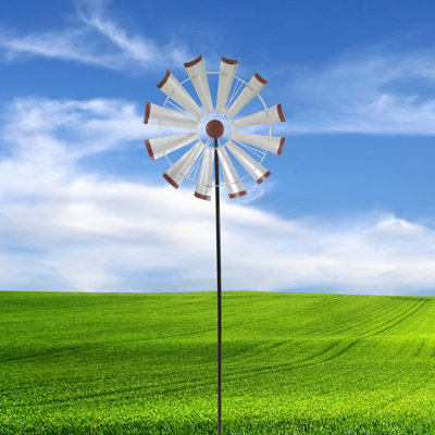 Silver Metal Windmill Garden Stake