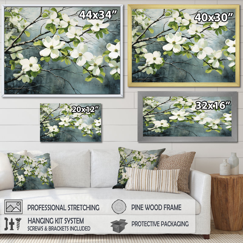 Style de cornouiller - Reproductions encadrées de cornouiller, H 30 po x l 40 po x P 1,5 po, Cadre flottant brun
