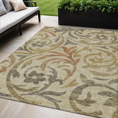 5' X 8' Floral Washable Indoor Outdoor Area Rug