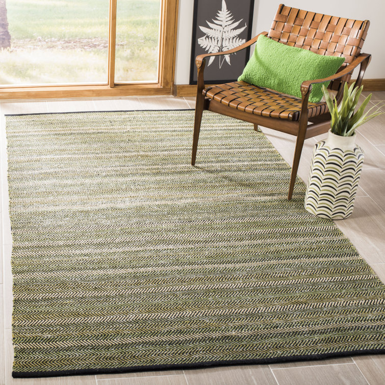 Chiginagak Striped Handmade Flatweave Cotton Green Area Rug