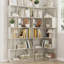 Ensemble de bibliothèque de coin modulaire en bois aggloméré gris classique avec rangement compact et personnalisable pour le salon et le bureau-129747395
