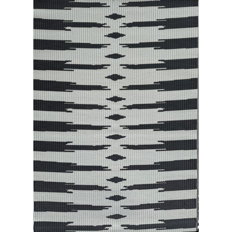 5' X 8' Aztec Outdoor Mat, Black & Off White, Reversible Mat For Patio, Porch, Deck, Floor Mat