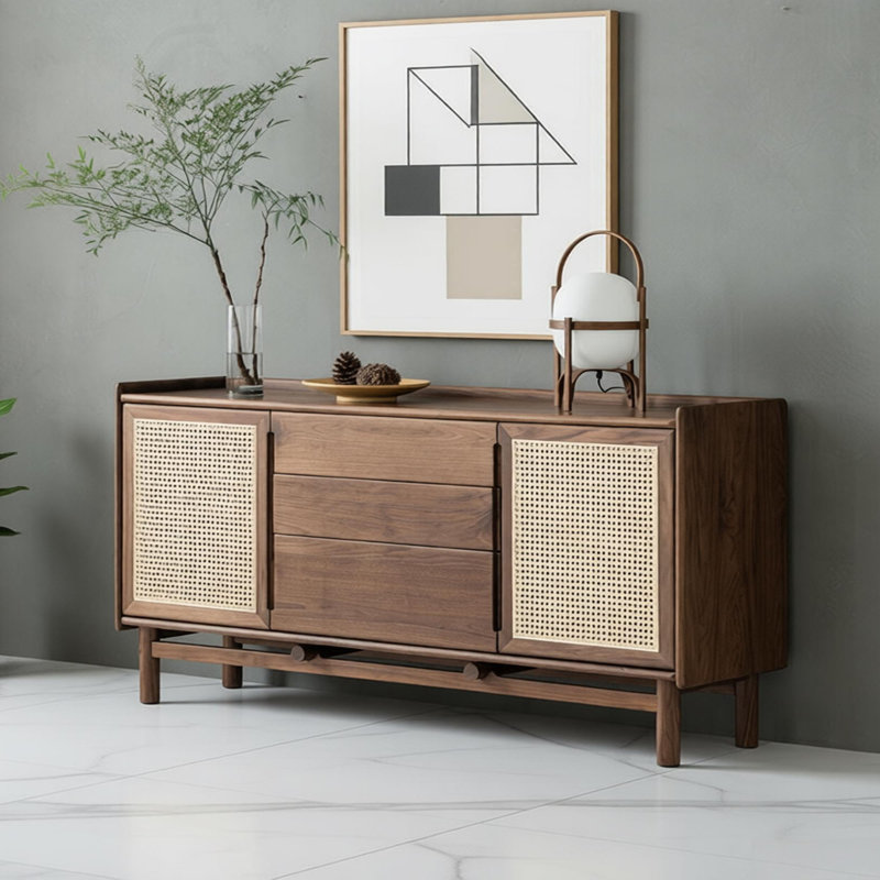 Retro solid wood storage sideboard, 33.46" H x 70.86" W x 16.53" D