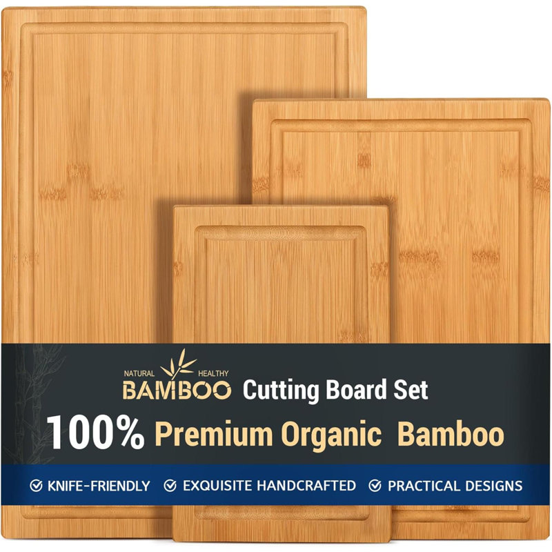 Planches à découper en bambou 3 pièces pour la cuisine, planche à découper en bambou robuste avec rainure à jus, ensemble de planches à découper en bois pour la viande, légumes