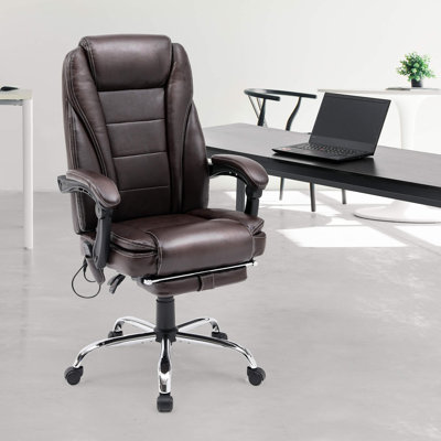 Big and Tall Executive Office Chair with Heating and Massage Functions – Ergonomic Desk Chair Designed for Back Pain Relief, Brown