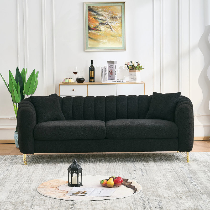 Canapé surdimensionné en chenille avec design 3 + 3 places, style capitonné moderne, pieds en métal doré pour des espaces de vie confortables
