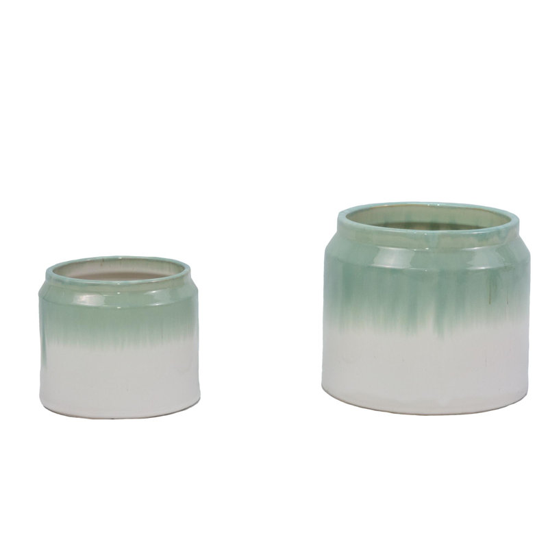 Pots de fleurs en céramique de haute qualité, Blanc/vert