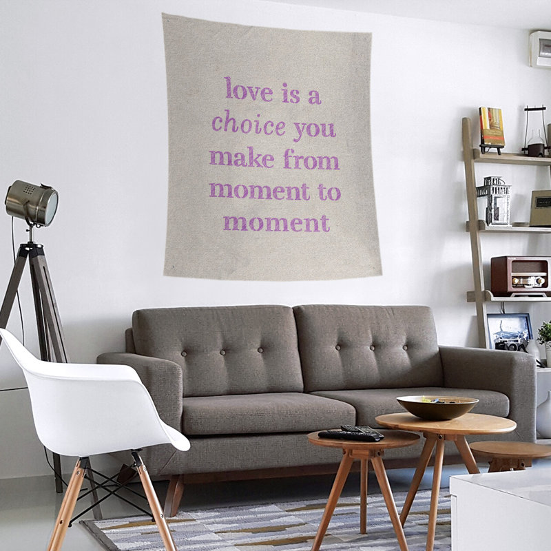 Tapisserie de polyester, l’amour d’écriture est un choix de citation, H 104 po x l 88 po, Blanc / violet