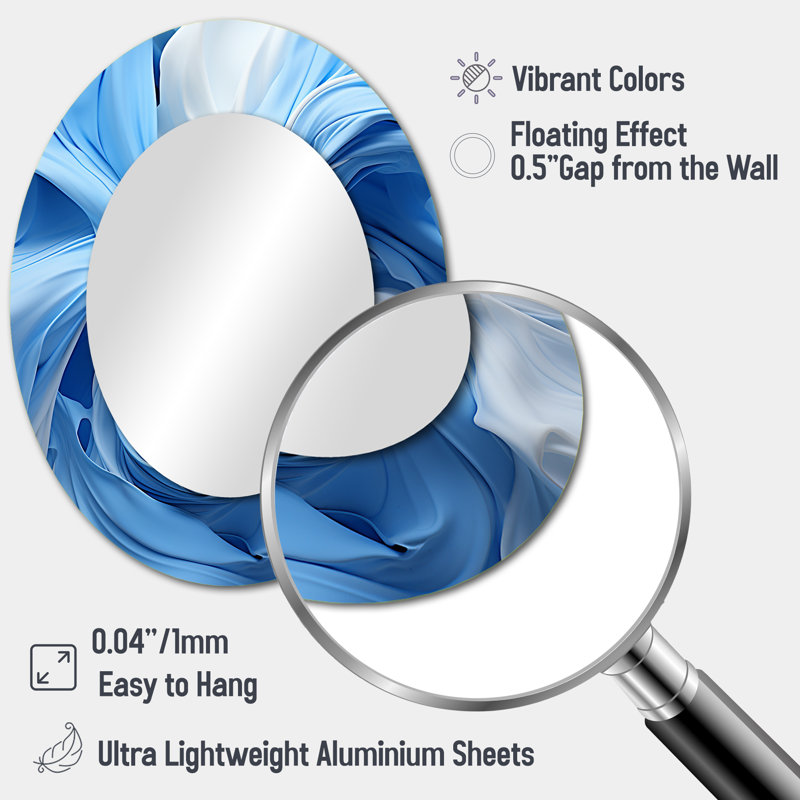 Blue And White Abstract Spiral Cyclone Tranquility - Modern Oval Wall Mirror, 43" x 33"