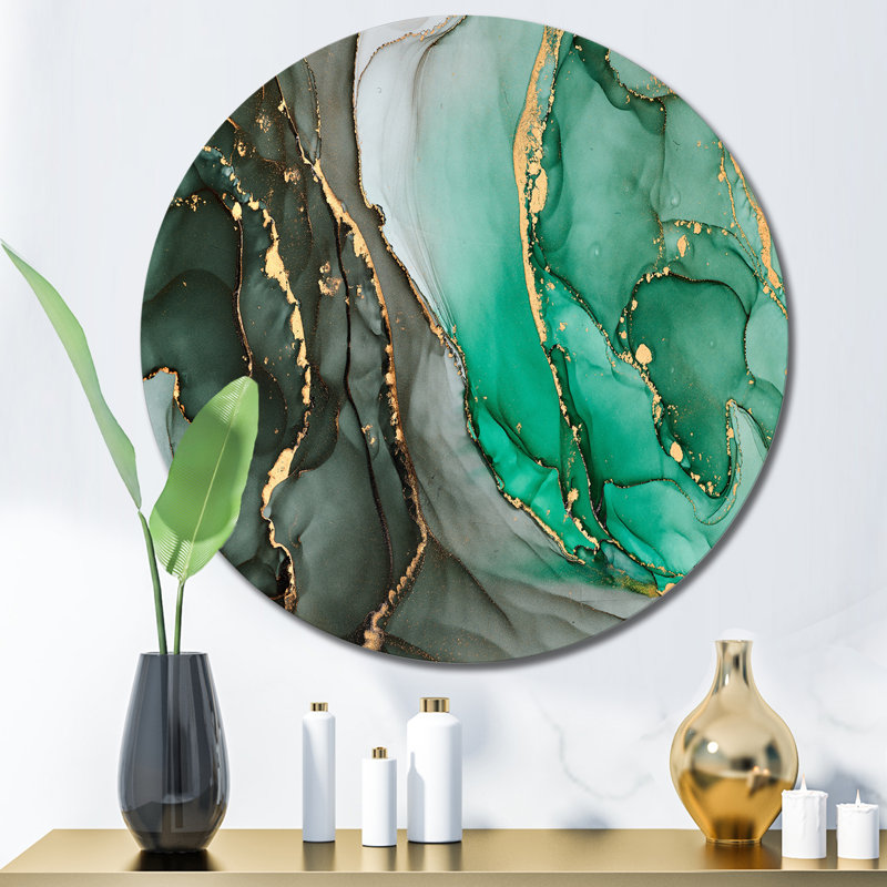 Turquoise et gris, art abstrait fluide de luxe I - art mural moderne en métal, H 36 po x l 36 po x P 1 po