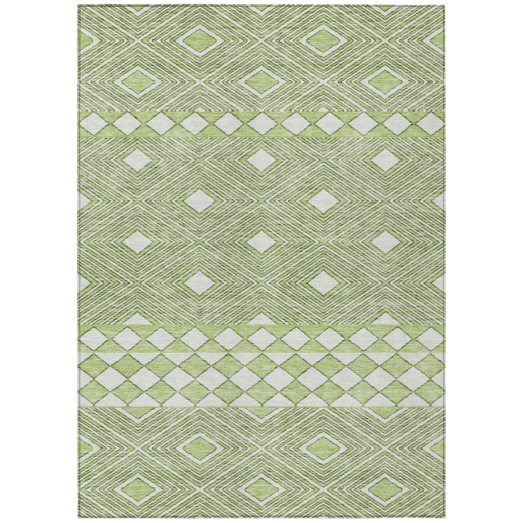 HomeRoots 9' X 12' Artichoke Green And Ivory Geometric Washable Indoor ...
