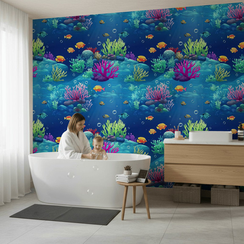 Papier peint tropical avec motif de poissons océaniques