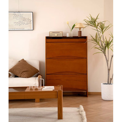 Range-chaussures inclinable en bois de cerisier, rangement multicouche