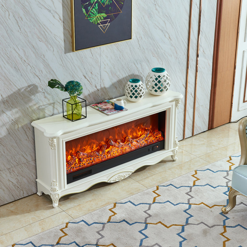 European-style carved and gilded solid wood heating electric simulated fireplace core cabinet