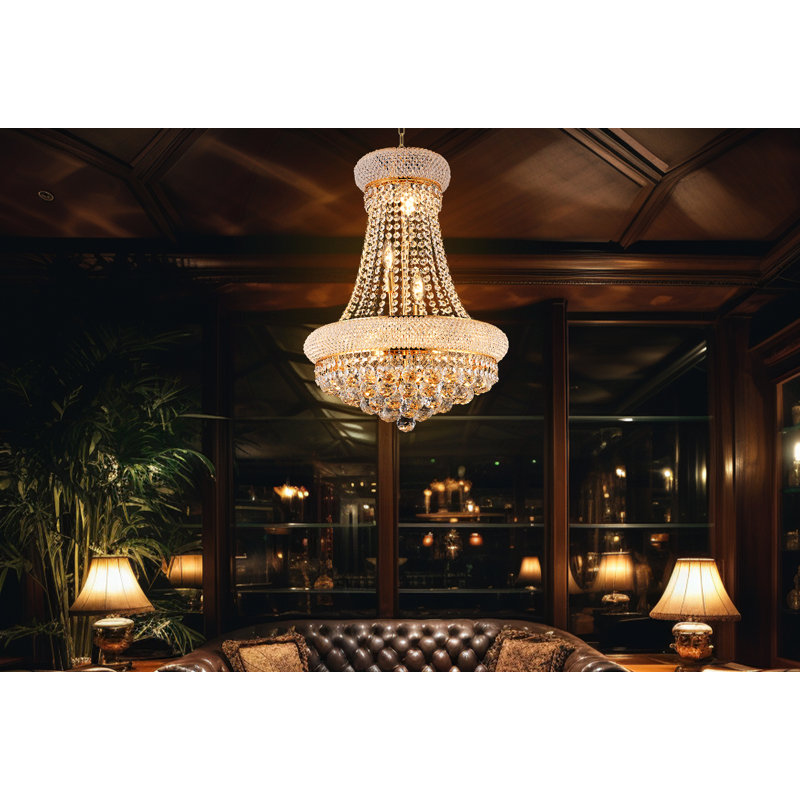 Lustre en cristal 18 pouces - plafonnier en cristal de luxe moderne K9, design de l'empire français, finition dorée, 9 lumières