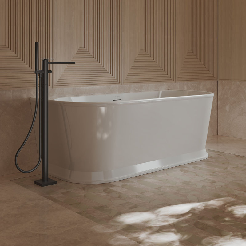 Baignoire de trempage autoportante en acrylique blanche 67 "x 31" avec trop-plein et bonde escamotable pour salle de bain MonBlari