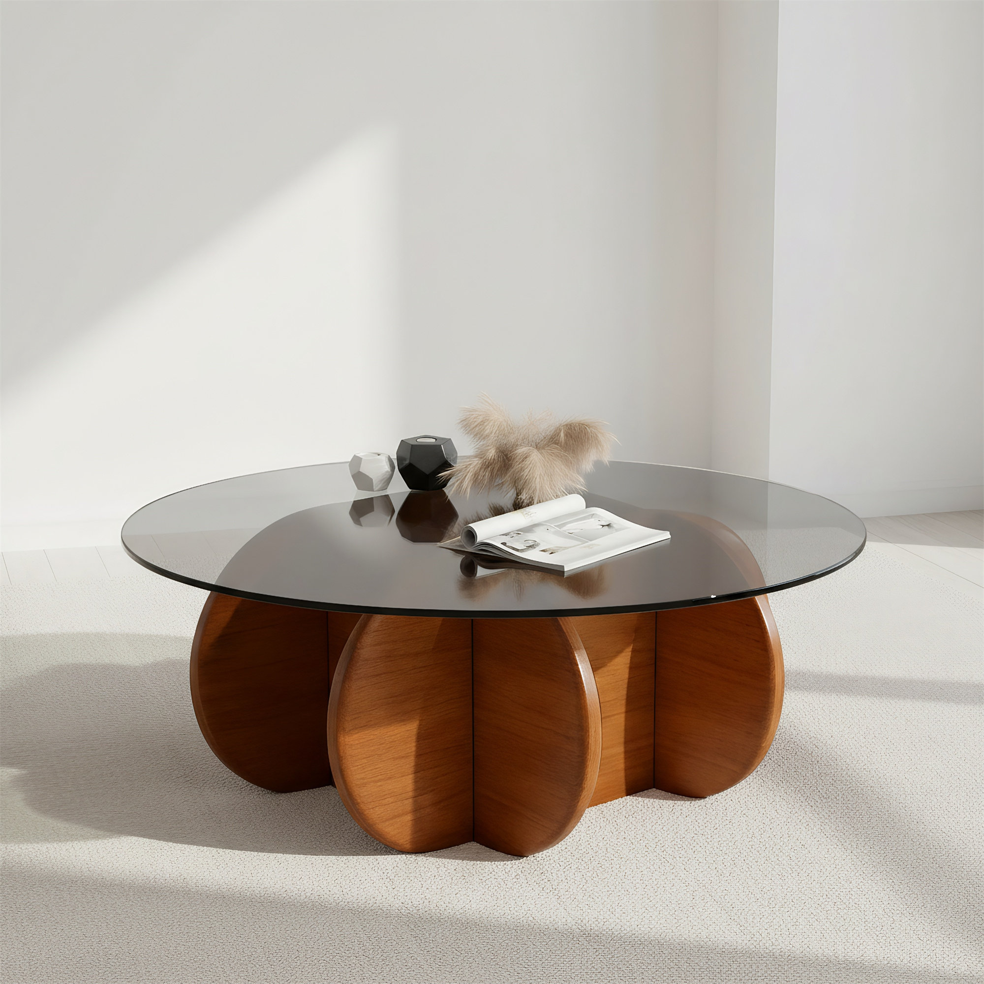 Lasstop Latitude Run® Round Coffee Table With Tempered Glass Top And Walnut ...