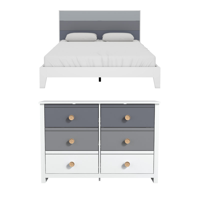 Patton Transitional 2 Piece Bedroom Set, White/Night Owl/Cool Gray, Queen