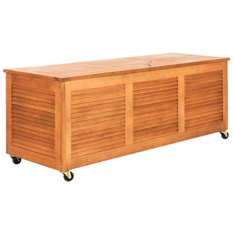 Outdoor Odette Eucalyptus Solid Wood Deck Box with Wheels, Natural
