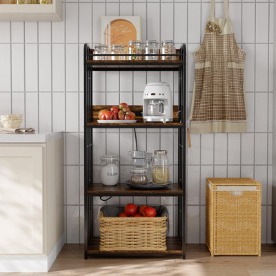 Étagère de boulanger réglable à 4 niveaux en métal - Tablette de micro-ondes autoportante de qualité supérieure pour la cuisine avec des hauteurs de tablettes réglables, une structure en métal robuste et un rangement ouvert peu encombrant