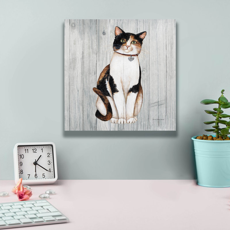 Art mural sur toile Winston Porter «Country Kitty 3 On Wood» par David Carter Brown, H 12 po x l 12 po x P 0,75 po
