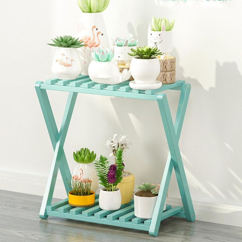 Support à plante en bambou pliable à 2 niveaux pour l'intérieur et l'extérieur, Vert