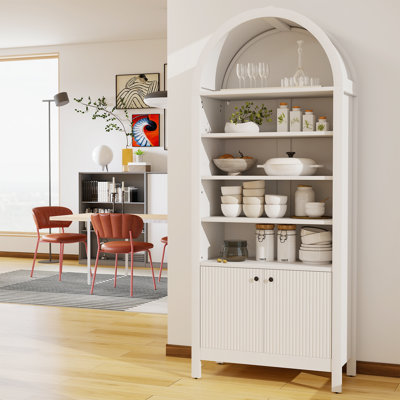 71" Tall Arched Cabinet Arched Bookcase 2 Doors Bookshelf Adjustable Shelves Pantry Cabinet by Ebern Designs