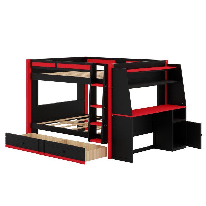 Lit superposé fonctionnel pour enfants avec DEL, bureau, tablettes et tiroirs