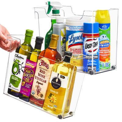 Roll Out Bottle Organization Bins - 2 Sizes Pantry Under Sink Organizer With Wheels & Handles - Clear Plastic Organizing Containers