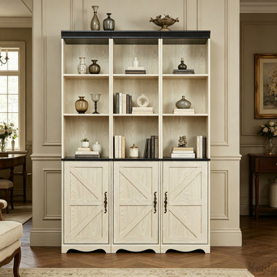 3-in-1 Combined Storage Cabinet with Barn Doors and Adjustable Shelves