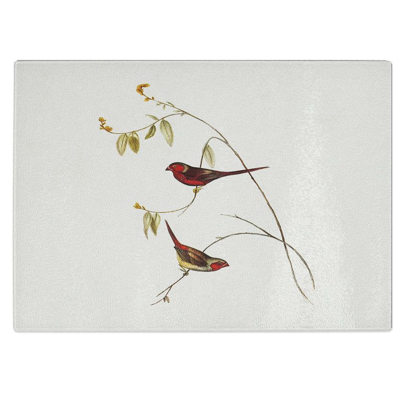 Tempered Glass Crimson Finch Chopping Board, 28.5 cm W x 20 cm L