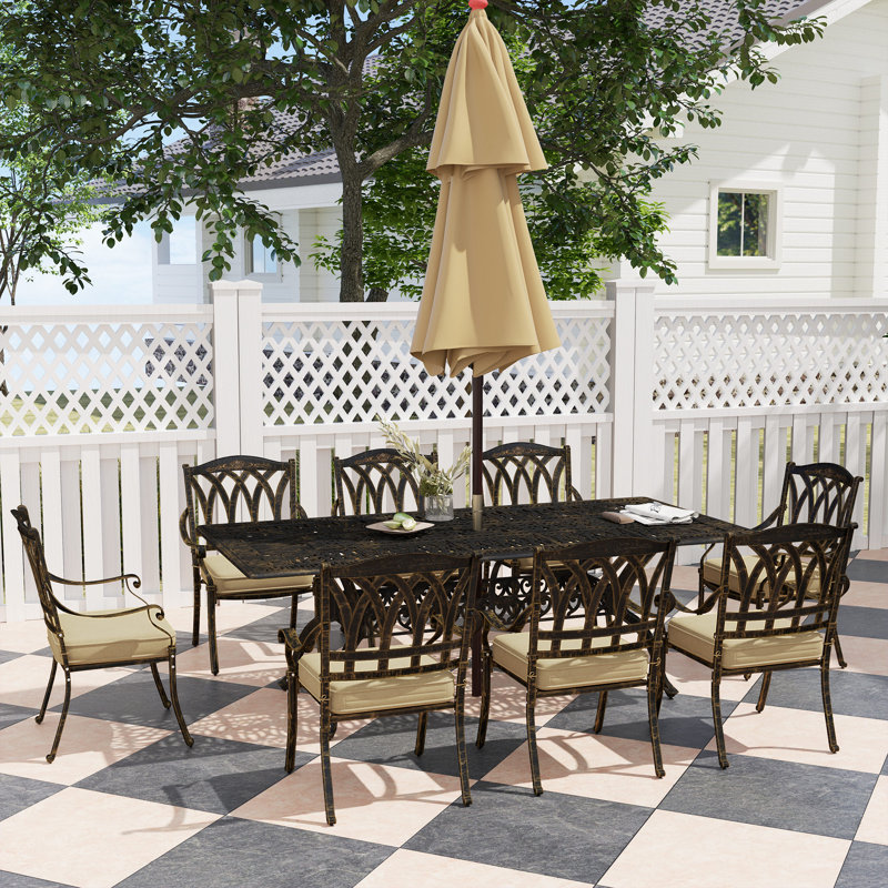 Outsunny 9 Pieces Cast Aluminium Garden Dining Set 8 Seater Bronze Tone