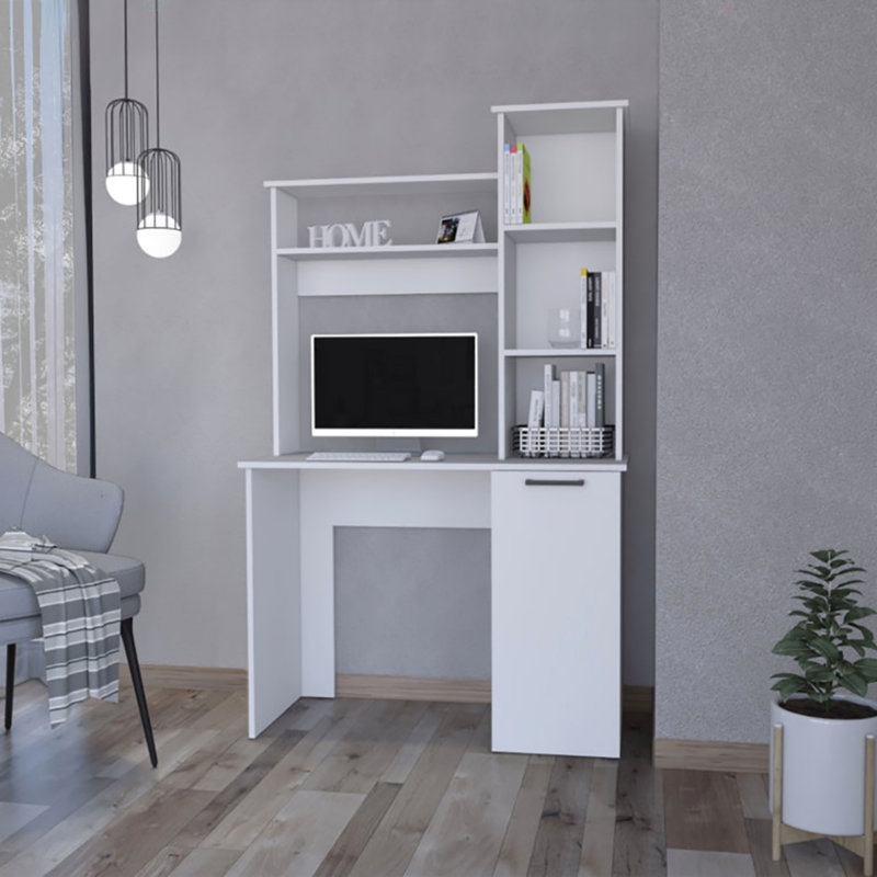Bureau d'ordinateur à 3 tablettes de rangement, Blanc
