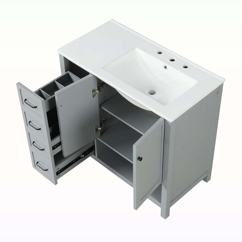 Meuble-lavabo de salle de bain avec comptoir avec deux portes et deux tiroirs, Noir, noir, noir, noir, Gris