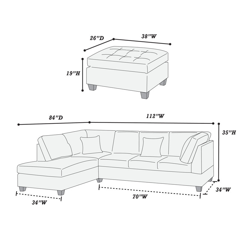 Canapé et méridienne modulaires faisant face à gauche avec repose-pieds Sonje, Coton ébène