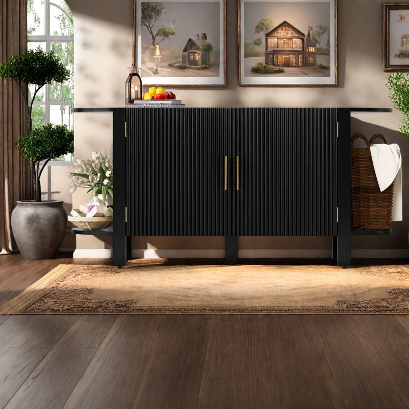 59.8 " W Solid Wood Sideboard, Black