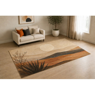 Tapis « Ultra Fin » 152 x 213 cm (5 pi x 7 pi) motif agave coucher de soleil du désert, idéal pour chambre d'enfant, chambre à coucher, salon et bureau à domicile, moquette douce à poils courts avec envers antidérapant en silicone