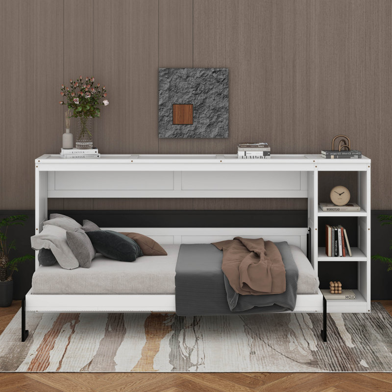Lit escamotable simple avec bibliothèque, Blanc