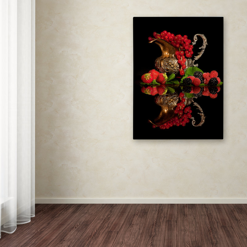 Red Fruits Abstract Canvas Art with Ornate Pitcher