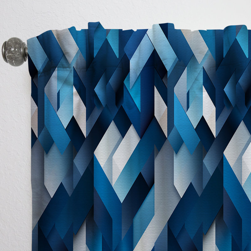 Panneaux de rideaux géométriques minimalistes blanc et bleu à motif géométrique II, L 52 po x L 95 po