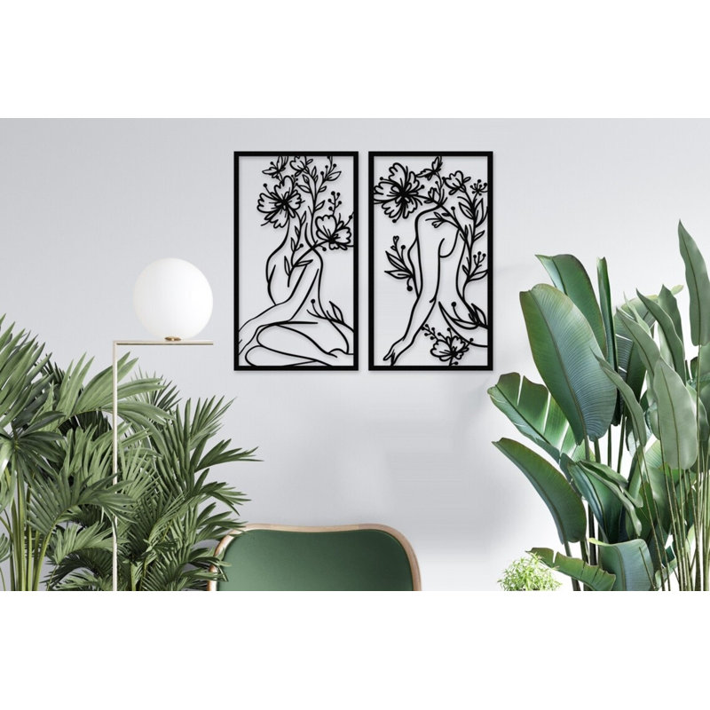 Handmade Traditional Plants & Flowers Wall Decor on Metal, Black, 19cm H x 34cm W x 2cm D