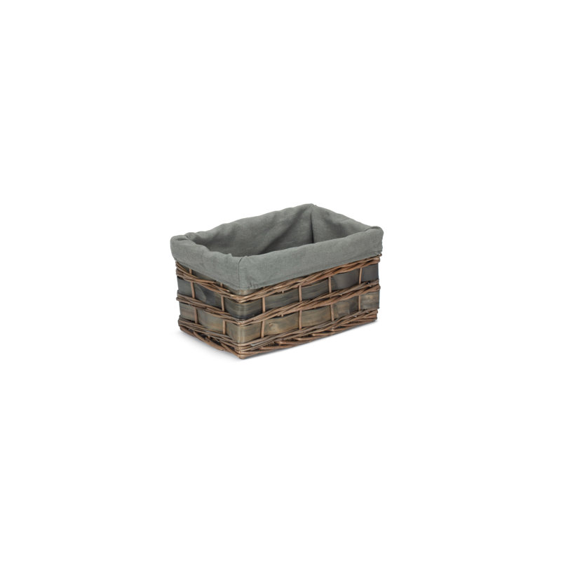 Wicker Lined Scandi Style Storage Basket, Grey Scandi/Grey, 17cm H x 33cm W x 20cm D