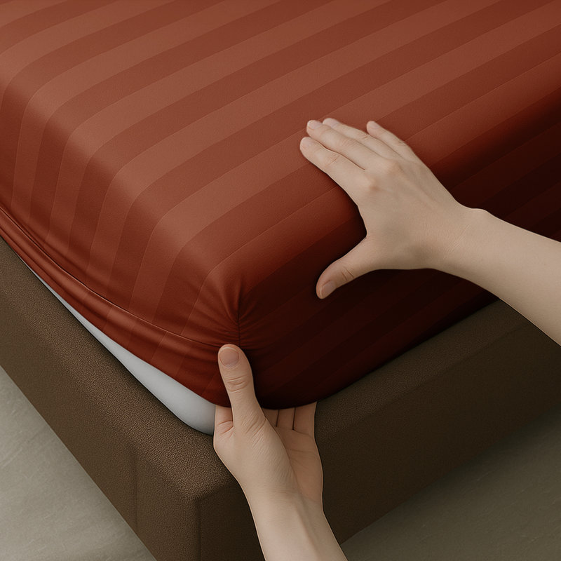 Microfiber Stripe Fitted Sheet – Soft, Durable, and Wrinkle-Free, Orange, Double (4'6)