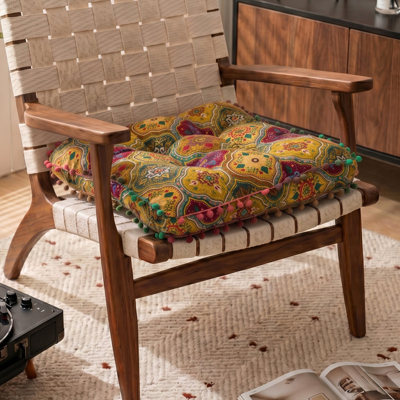 Square Tatami Seat Cushion, Yellow Turkish