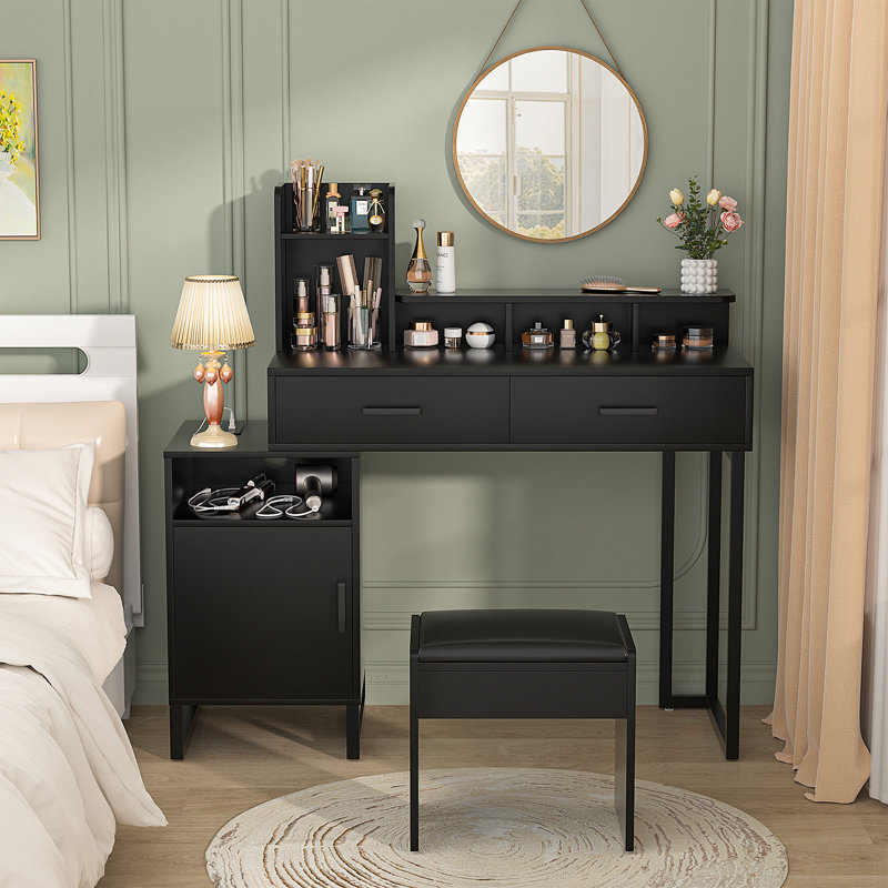 Petit bureau de meuble-lavabo avec station de charge, Noir