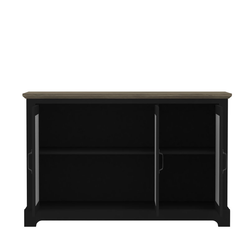 Soeren 45.73'' Modern Mirror Cutout Storage 3 Door Sideboard, Black/Knotty Gray Oak