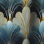 Art déco bleu et beige des années 1970 - Rideau damassé - Rideau occultant en velours - 1 panneaux-107534678